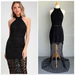 LULUMARI Halter Lace Black Dress Size M